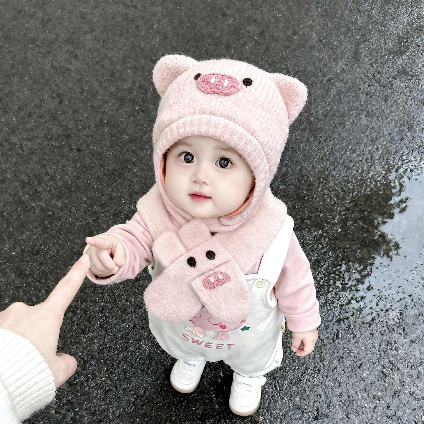 兔七宝毛绒帽针织帽小猪设计可爱