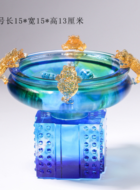 琉璃金蟾聚宝盆招财摆件家居办公室装饰工艺礼品摆饰公司店铺开业