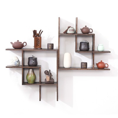 日式博古架多宝阁置物架实木中式茶叶架隔断客厅摆件展示转角墙架