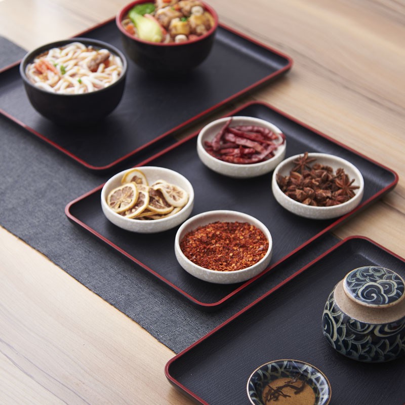 托盘长方形家用放茶杯仿木纹塑料水杯茶盘子餐盘商用拖盘客房酒店