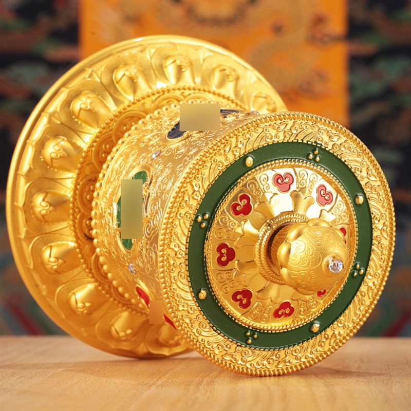 藏式指捻转轮手指尖式捻转筒客厅家用浮雕合金手动转桶办公室摆件