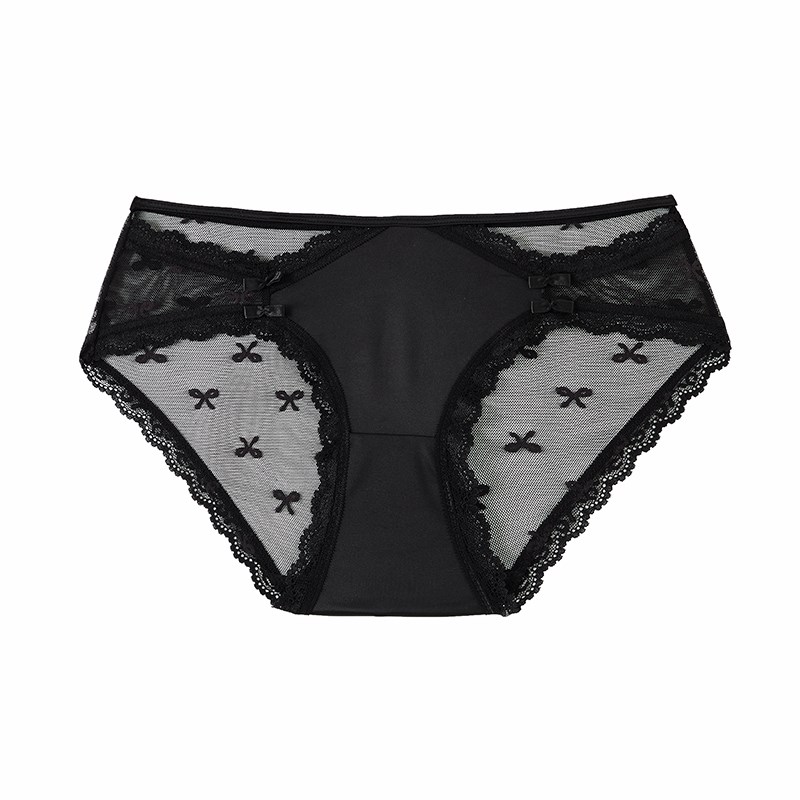 蕾丝内裤女性感中低腰舒适绸缎面料女生三角裤透气纯棉裆短裤新款