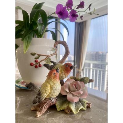 方雅碧宜双飞黄鸟陶瓷饰品家居用品电视柜入口卧室饰品婚礼礼品
