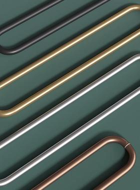 轻奢玻璃大门拉手黑色不锈钢弯管定制商铺酒店实木门把手金色对装