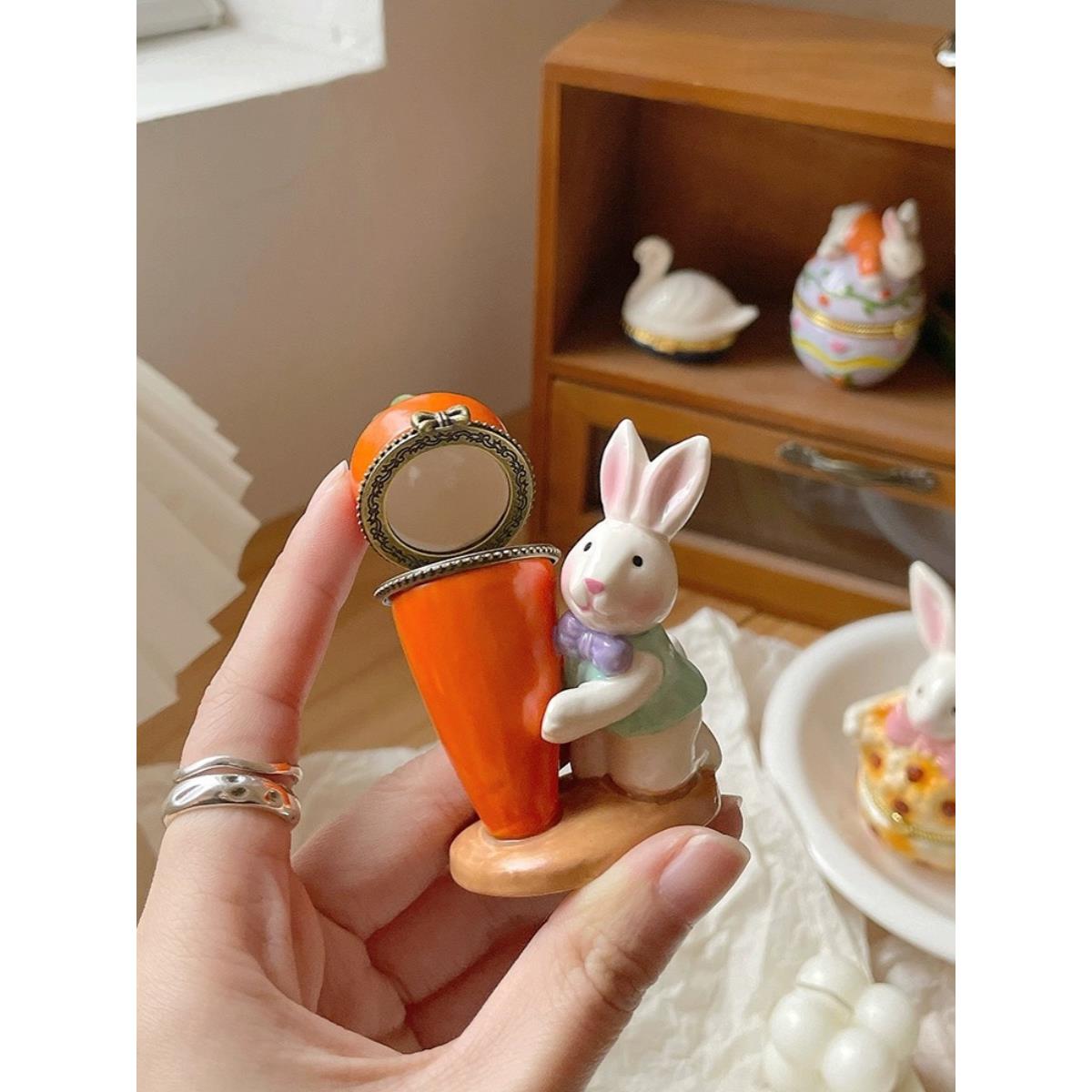 郎行覆古可爱创意陶瓷耳环，戒指，项炼，珠宝收纳盒饰品，女孩的