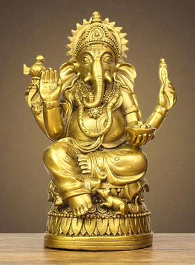 纯铜象神摆件泰国象鼻财神天目象象鼻天印度护法神像泰式装饰摆件