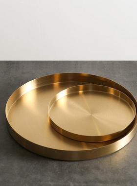 北欧ins风黄铜色圆形收纳盘 置物多用盘 首饰托盘桌面摆件