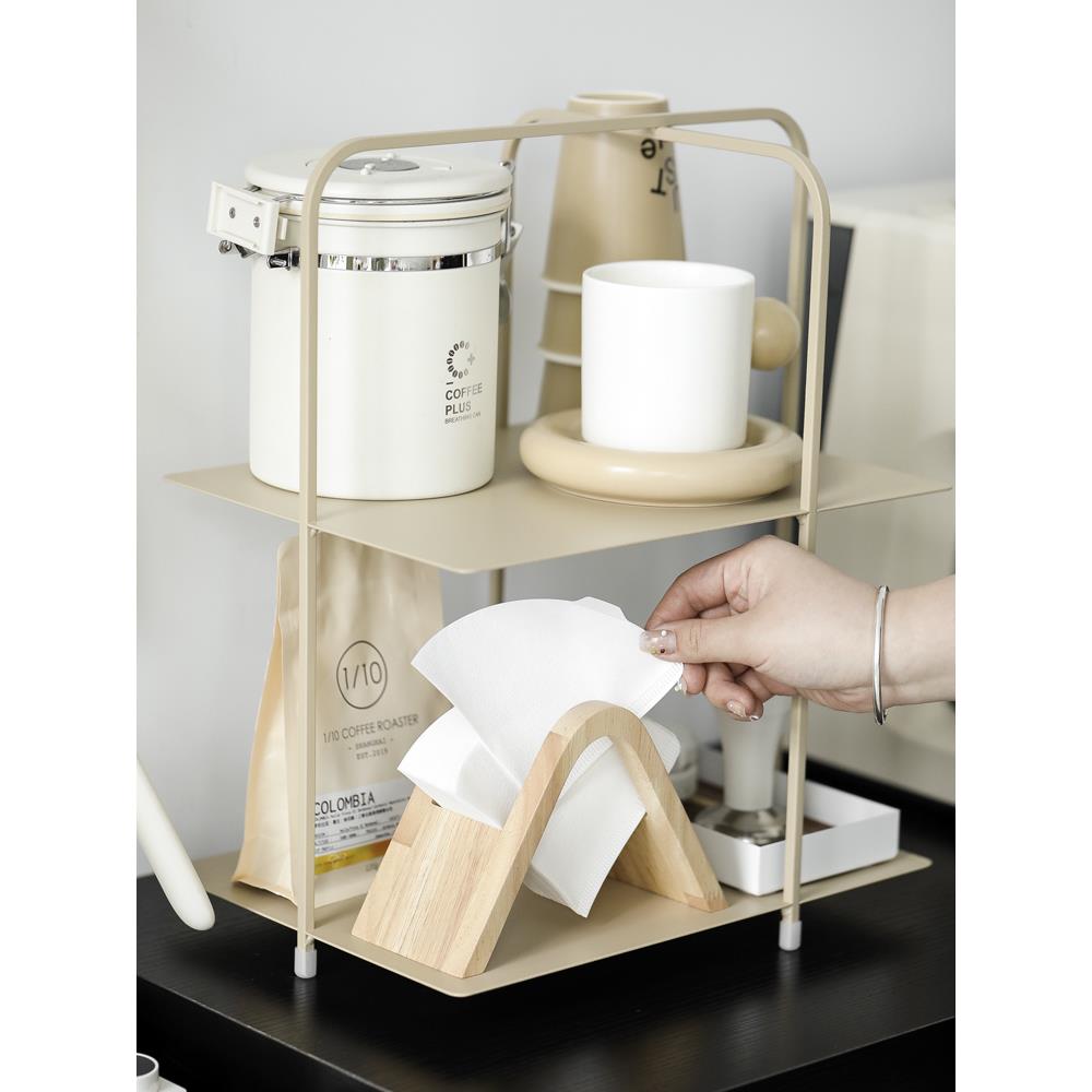 采购产品高端咖啡角杯架，无障碍豪华风格桌面收纳架，多层收纳架