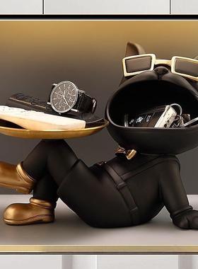 轻奢招财狗入户玄关钥匙收纳客厅桌面摆设乔迁礼物家居装饰品速发