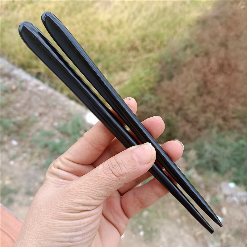 天然手工黑水牛角发簪中国风古典发簪子高级感盘头发饰发钗步摇白