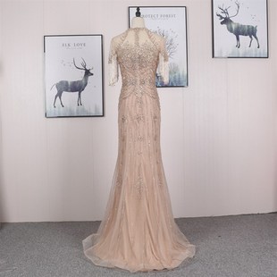 2020新款 显瘦奢华钉珠宴会裙演出裙 晚礼服年会晚会主持人长裙修身