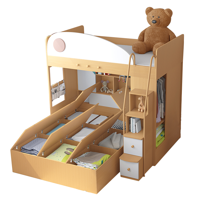 安兰图儿童床交错式衣柜上下床高低床多功能双层床小户型上床下柜
