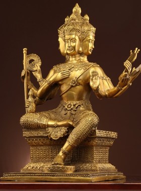 纯黄铜四面佛大梵天泰国像供奉佛像黄铜金属禅意风格招财装饰物品