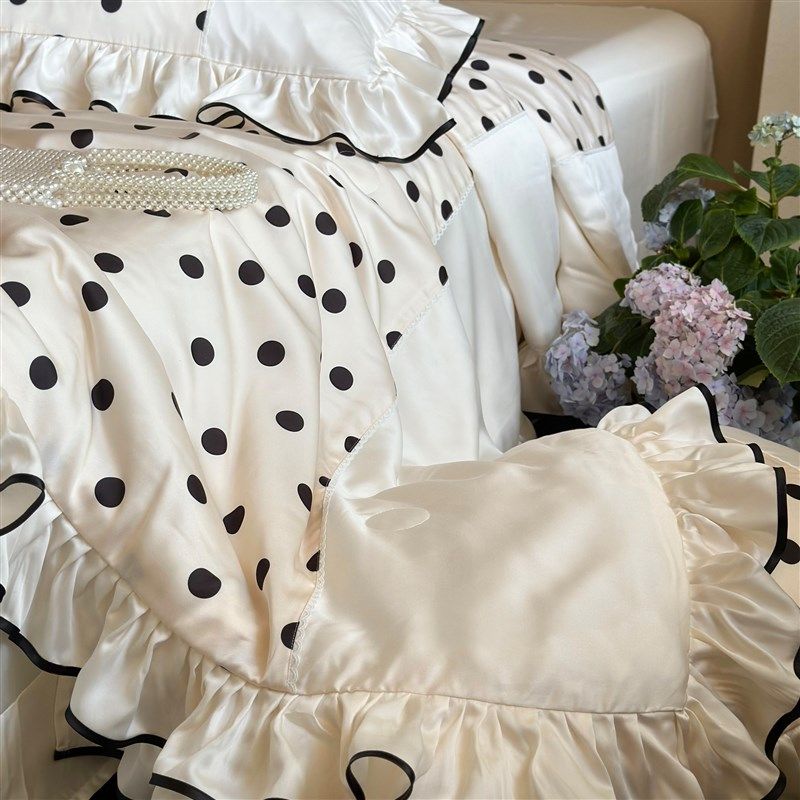 夏日假期法式少女波点天丝裸睡夏凉被四件套凉感空调薄被子可洗,床上用品,化纤被,淘宝优惠券,粉丝福利购,淘宝优惠卷