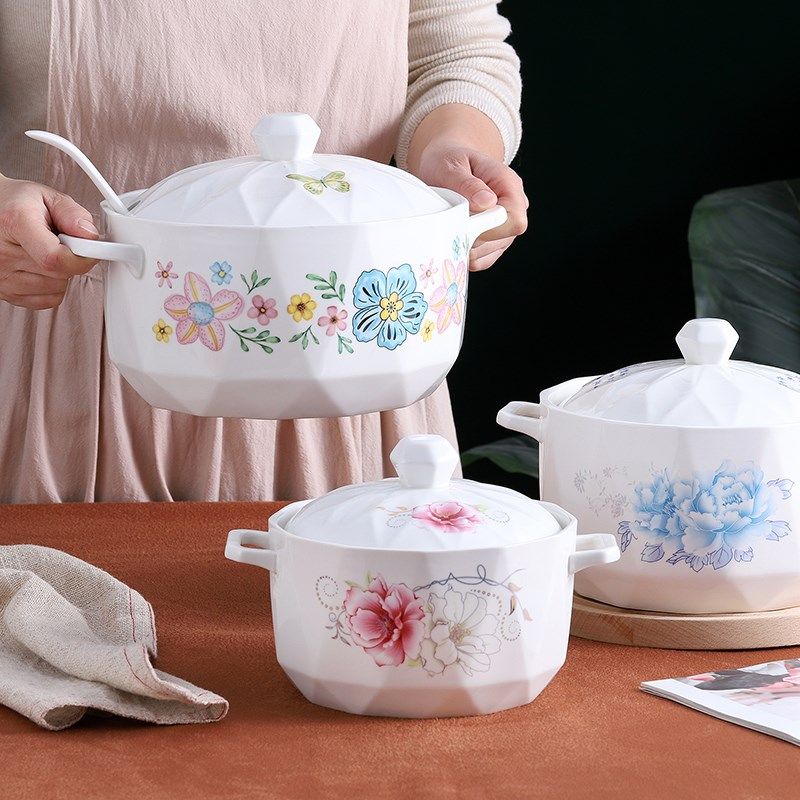 陶瓷双耳大汤碗带盖耐高温大汤窝厨房家用品锅大号汤盆餐具,餐饮具,碗,淘宝优惠券,粉丝福利购,淘宝优惠卷