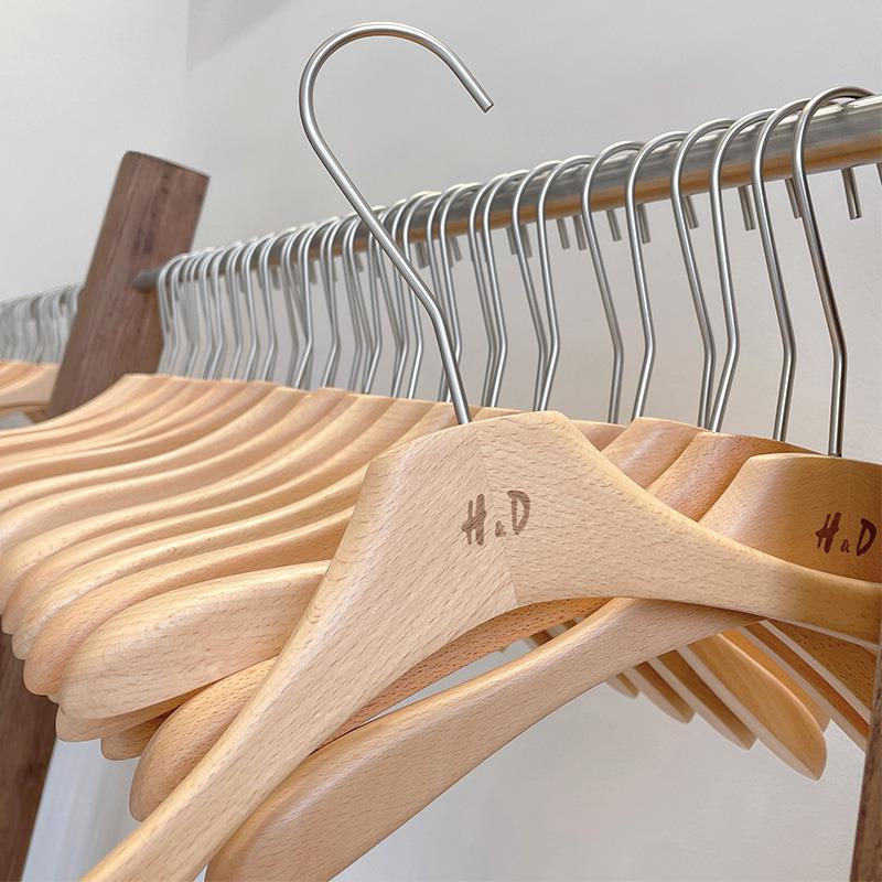 衣架服装店专用女装榉木实木高级衣撑原木防滑裤夹套装定制LOGO