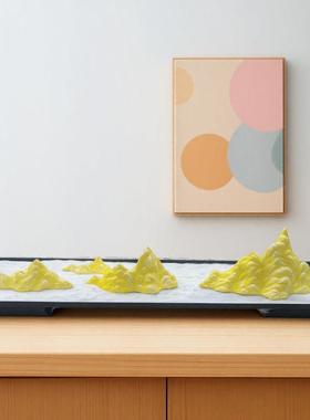 黄山陶瓷风水玄关摆件黄色假山微景观造景会议室长桌面中间摆件