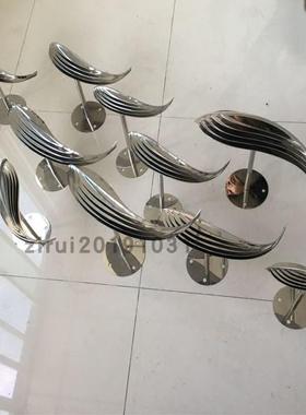 不绣钢鱼雕塑摆件酒店售楼处户外水池水景创意金属镜面小鱼群摆设