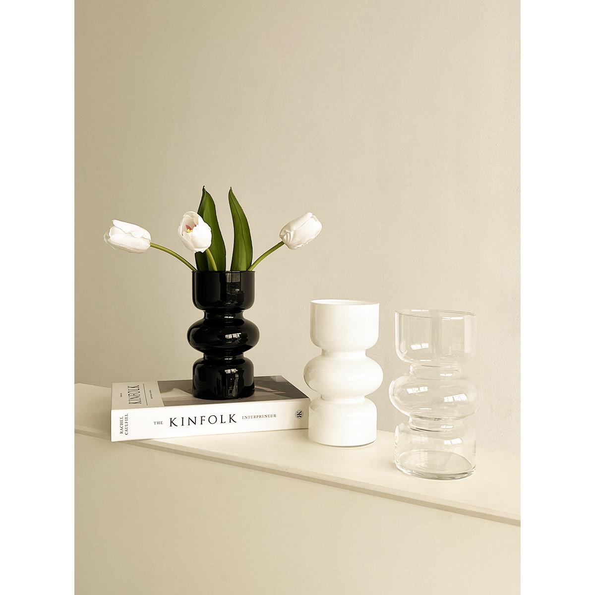 态生活简约黑玻璃花瓶网红高级感中古装饰客厅餐厅小众插花小摆件