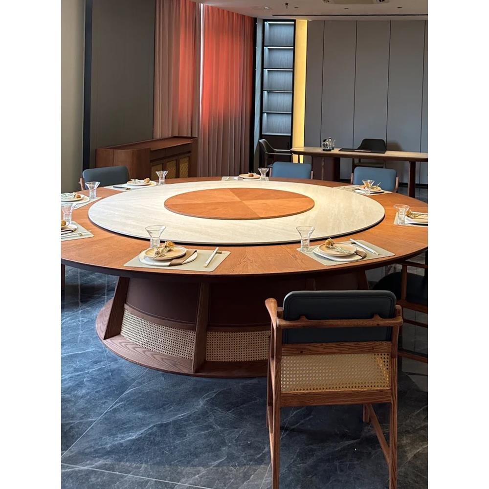 岩板实木酒店餐桌大圆桌电动饭店餐厅包厢专用15人20人火锅桌2米6