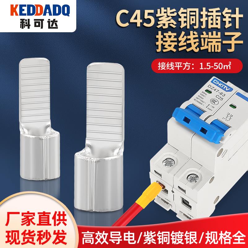 C45插片插针紫铜焊接铜鼻子DZ47空开冷压接线端子C45-1.5-4-6-10