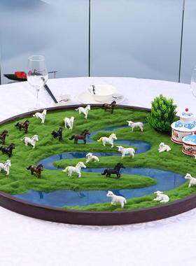 餐桌中间沙盘摆件圆形桌摆酒店大圆桌转盘装饰饭店餐厅微景观摆台