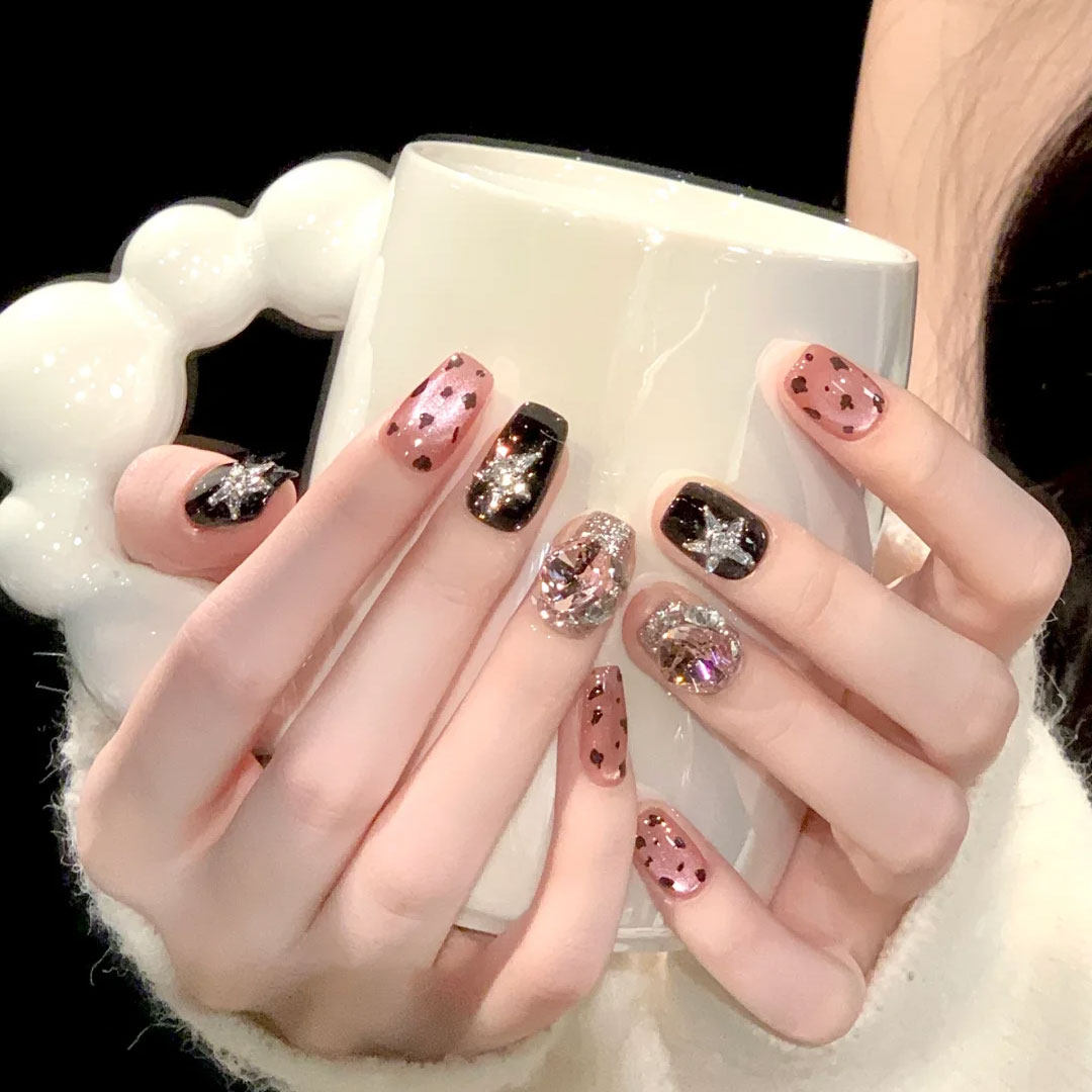 纯手工穿戴甲ins风猫眼豹纹美甲贴片成品爆闪星星指甲显白高级感,彩妆/香水/美妆工具,穿戴甲/甲片,淘宝优惠券,粉丝福利购,淘宝优惠卷