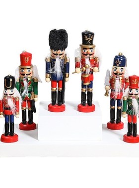 卡通白胚彩色12木制胡桃人仪仗队夹子木偶士兵工艺品摆件木质