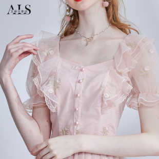 连衣裙 粉色甜美温柔公主裙花边网纱拼接中长款 艾丽丝2023夏季 新款