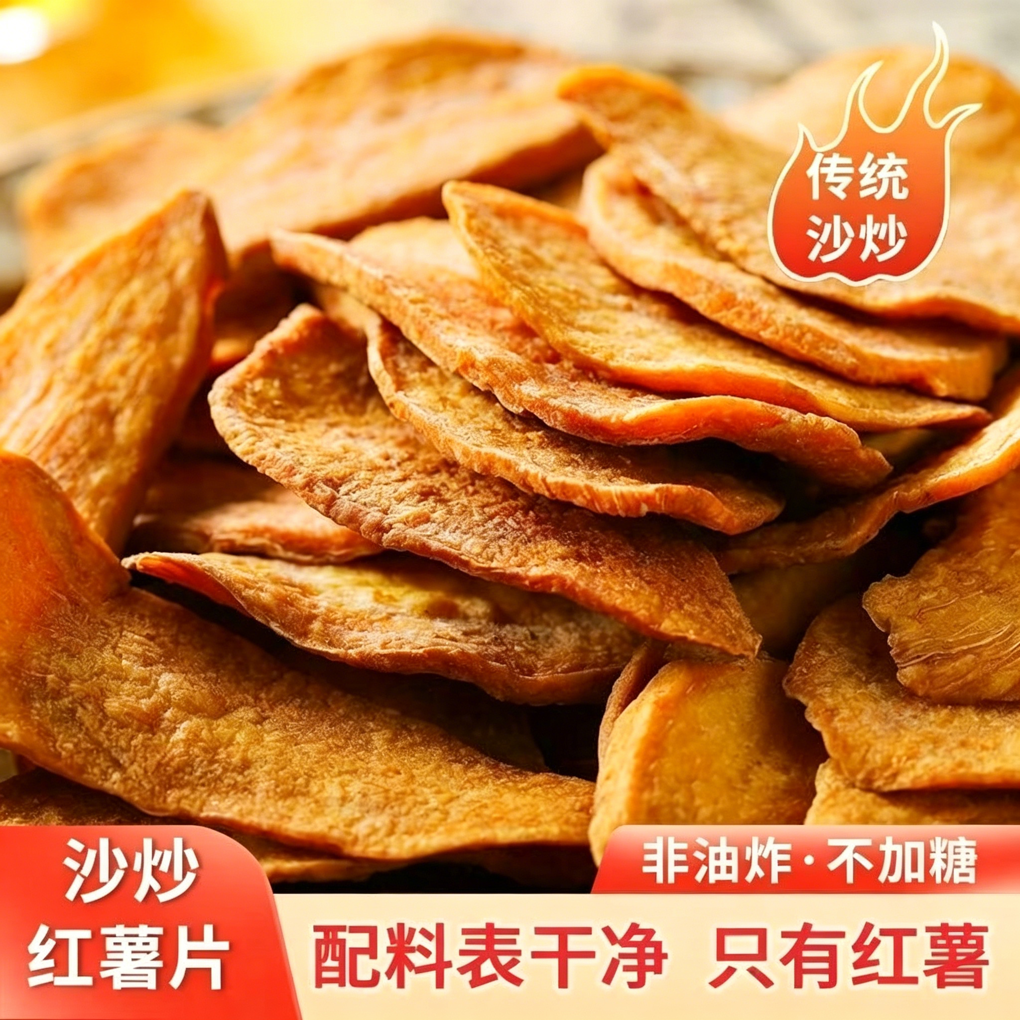 铁锅沙炒红薯片农家自制非油炸硬脆红薯干原切番薯干解馋低脂零食