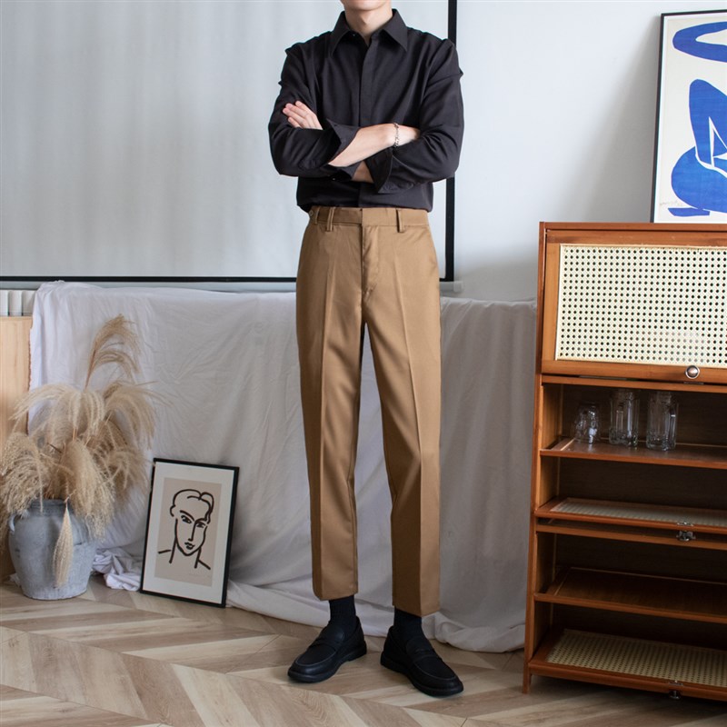 男士九分西裤春秋款小直筒修身商务正装那不勒斯高级感西装裤子男