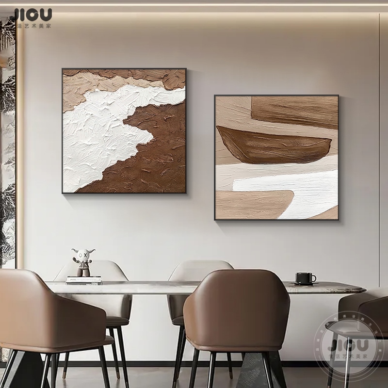 网红抽象侘寂风餐厅装饰画肌理玄关感壁画正方形发光挂画艺术客厅图片