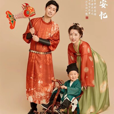 影楼主题服装2023新款复古新中式国潮唐制汉服全家福亲子装摄影服