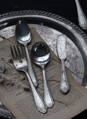 复古刀叉套装 西洋旧物Vintage古董 摄影镀银餐具【二店道具铺】