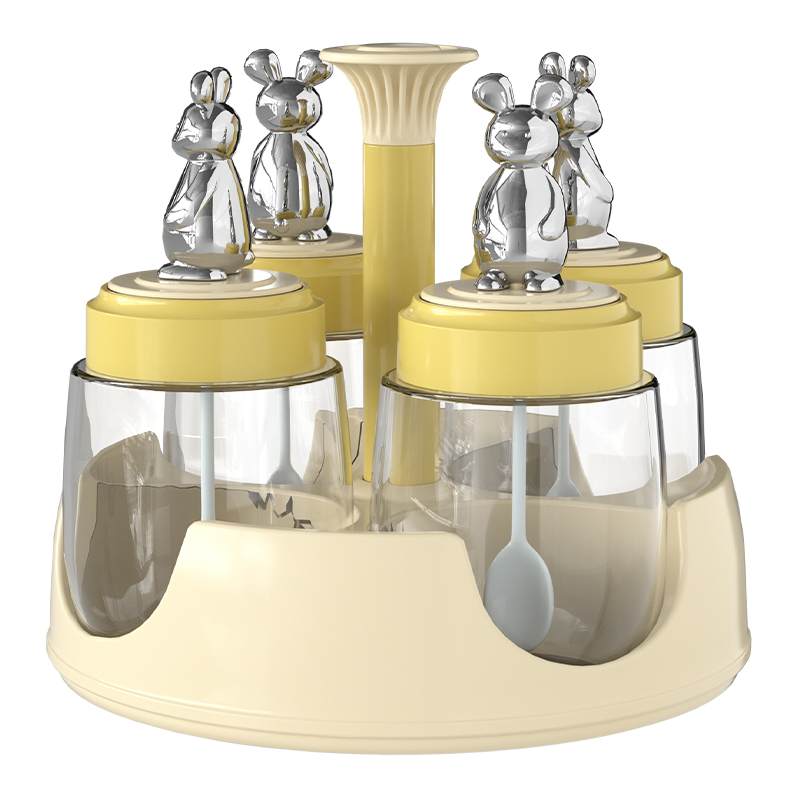 旋转式调味罐厨房盐味精收纳盒家用玻璃调味瓶组合套装小瓶带盖子