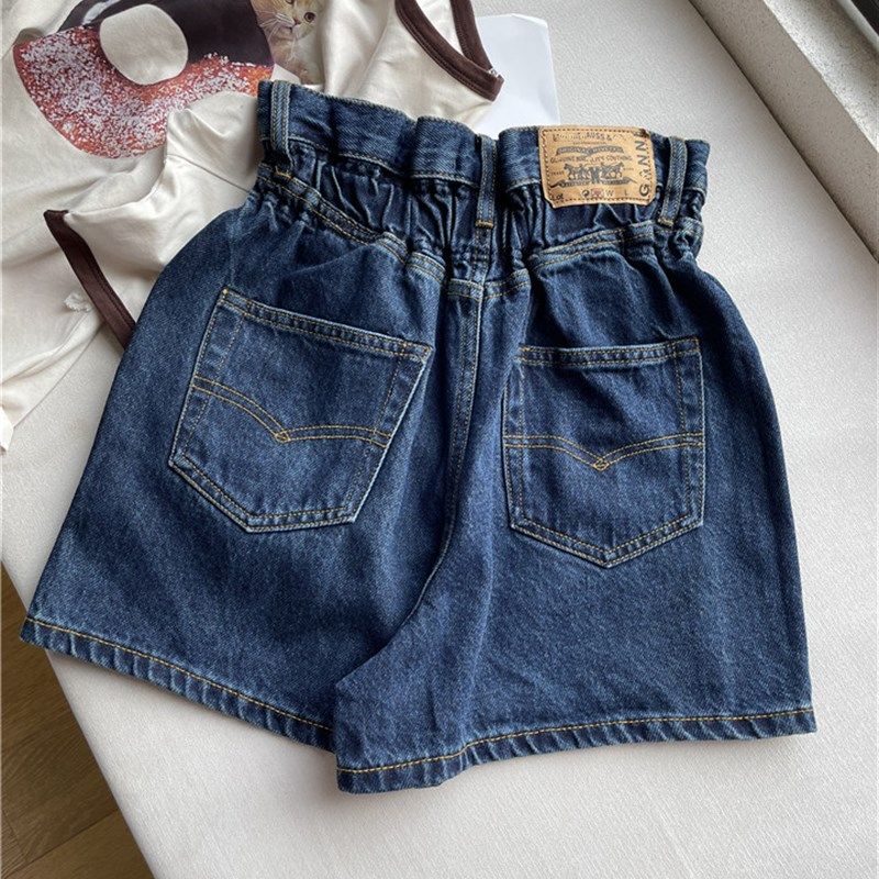 蒿质感Gan春夏高腰花苞松紧腰设计休闲显瘦牛仔短裤女宽松阔腿,女装/女士精品,牛仔裤,淘宝优惠券,粉丝福利购,淘宝优惠卷