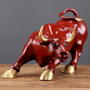 股市办公室招财中式 饰品 礼品工艺礼 铜牛华尔街装 股市牛黄铜摆件