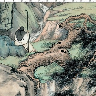 金城仿唐寅听泉图山水竖幅国画办公客厅装 饰画芯高清宣纸微喷复制