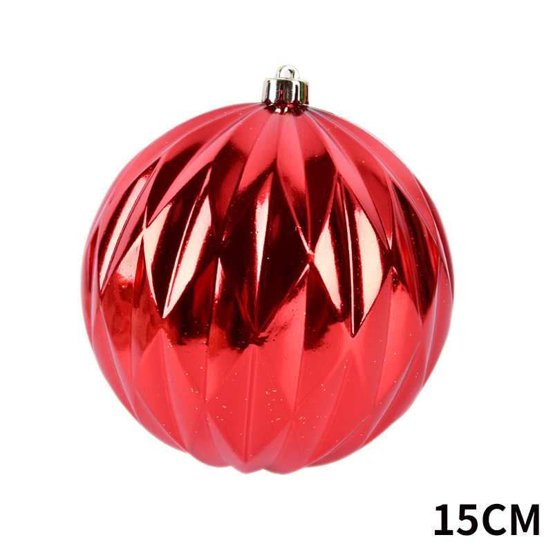 节庆装饰用品15CM红色金纹彩绘圣诞塑胶球圣诞树场景布置吊球挂件