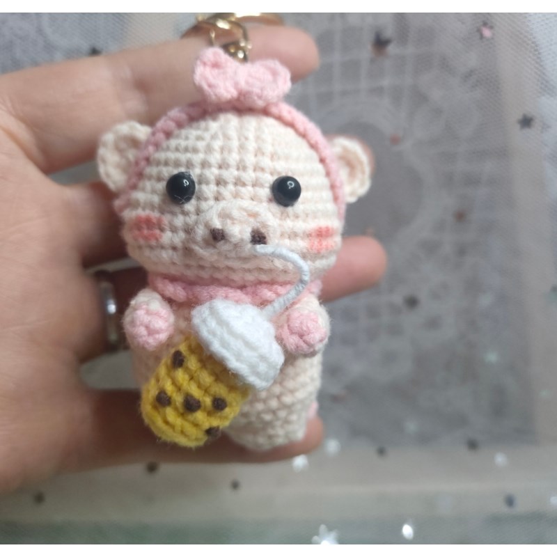 奶茶猪手工编织玩偶 织女毛线钩织小挂件 可爱小猪精美钥匙挂饰