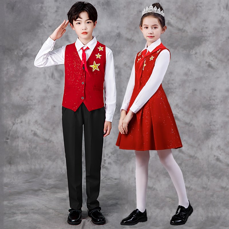 元旦儿童合唱服中小学生团体表演男女童红领巾演讲诗歌朗诵演出服