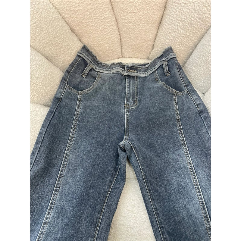 120-300斤大码高腰流苏微喇叭牛仔裤女胖mm显高显瘦毛边拖地长裤