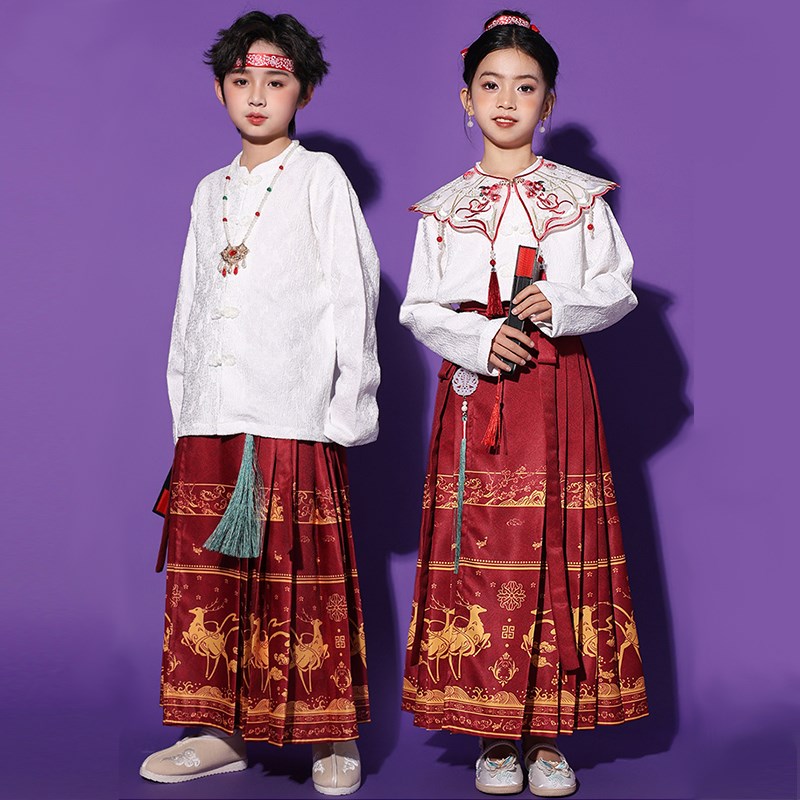 儿童演出服幼儿园新中式女童云肩马面裙朗诵合唱表演男童汉服套装