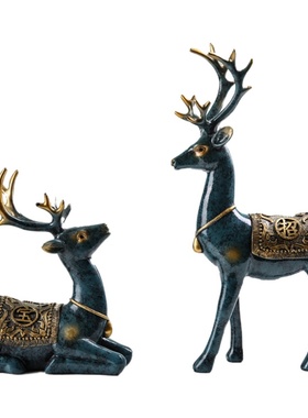 创意欧式招财梅花鹿麋鹿摆件客厅玄关桌面酒柜装饰摆件家居饰品