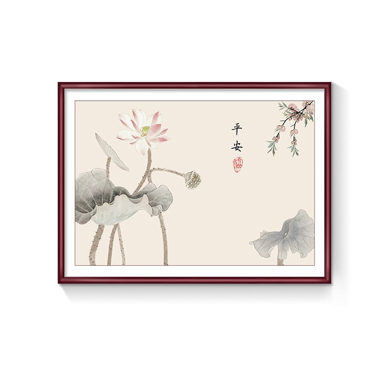 新中式荷花餐厅装饰画寓意好两联玄关挂画2024年新款客厅茶室壁画图片