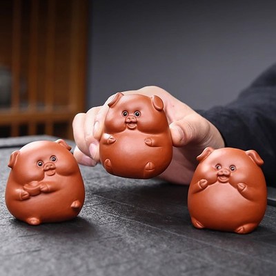 紫砂茶宠精品可养生肖可爱小猪茶虫招财迷你陶瓷茶玩茶道茶盘摆件