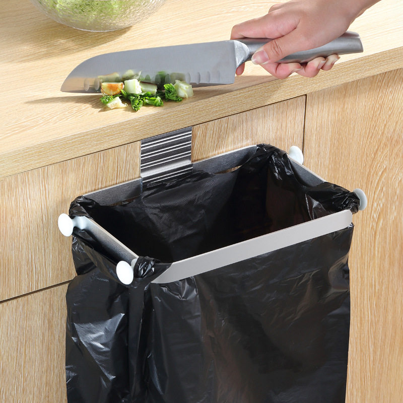 铝合金免打孔门背式 厨房塑料袋挂架挂钩整体橱柜垃圾架子