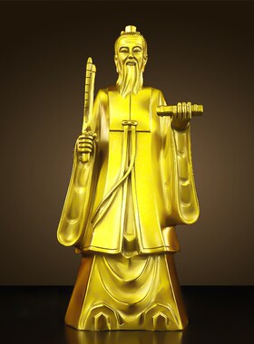 纯黄铜姜太公钓鱼摆件鱼缸姜子牙铜像姜太公在此百无禁忌家居饰品