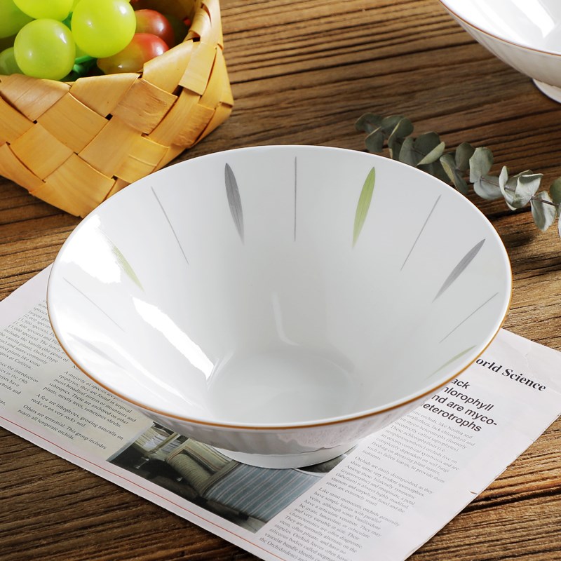 8英寸咏柳斗笠碗大容量面碗4只装家用陶瓷餐具小清新简约风喇叭碗