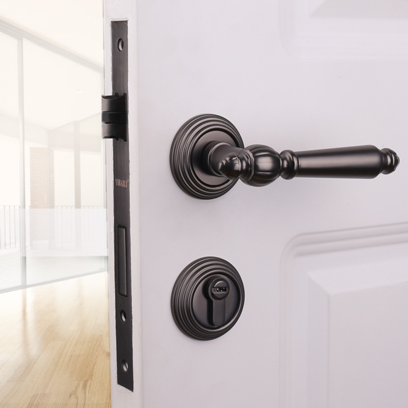 依佰利黑色门锁北欧室内实木门欧式仿古房门锁具美式金色静音门锁